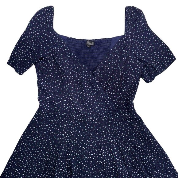 LIRA Navy White Grn Print Romper Women Small Cross Over Top Smocked Slinky Sexy - Picture 3 of 13